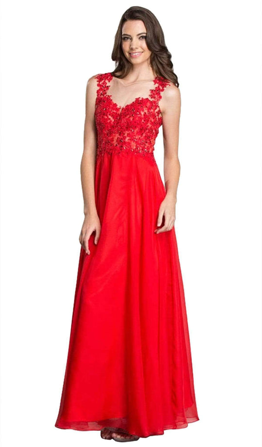 Trevi Collection - Illusion Back Long A-Line Prom Dress Prom Dresses XXS / Red