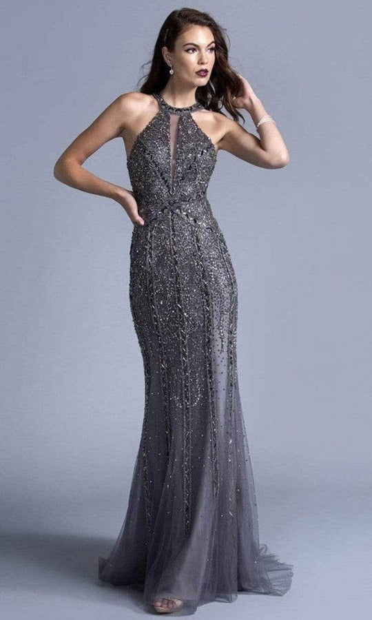 Trevi Collection - L2022 Halter Sheath Evening Dress
