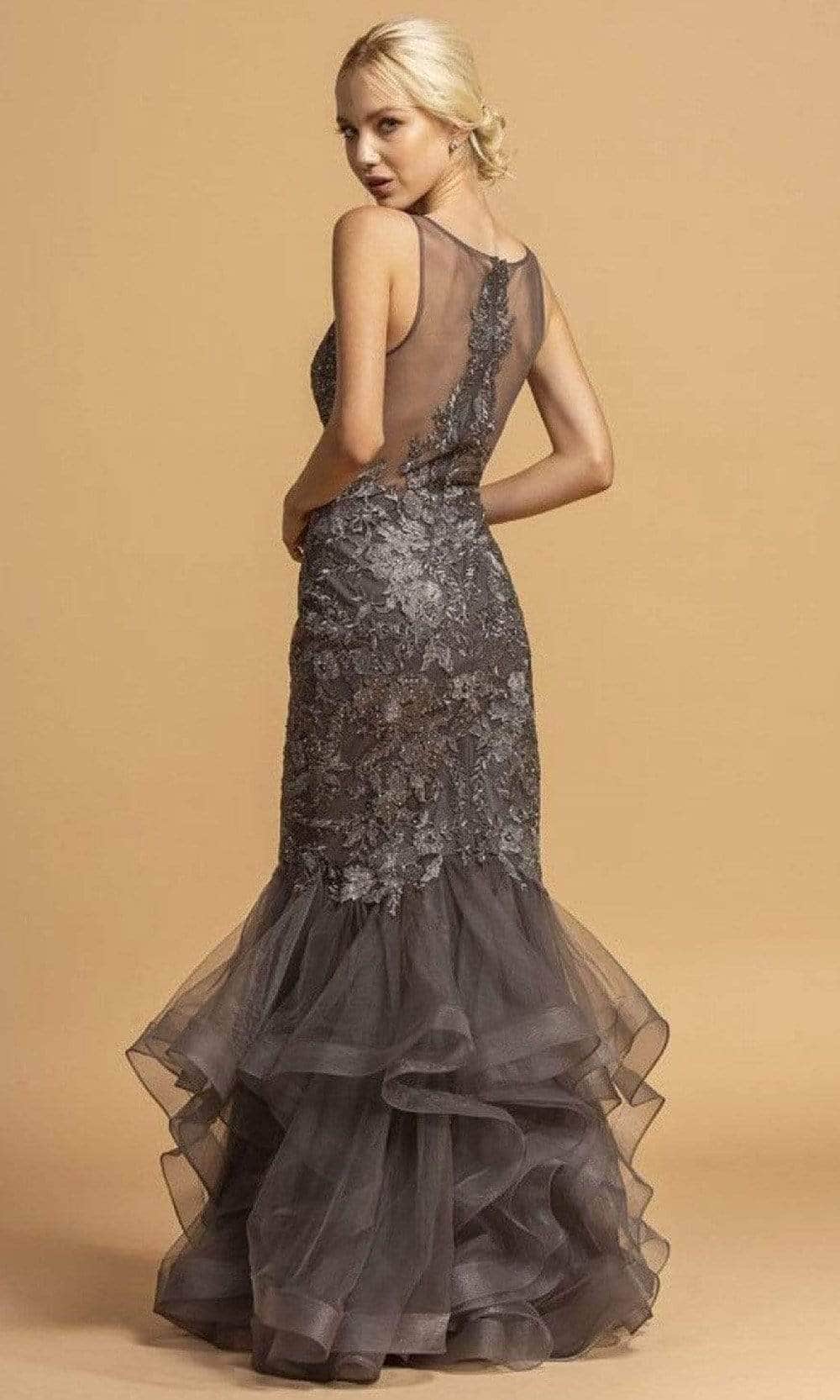 Trevi Collection L2116 - Embroidered V-Neck Evening Dress – Couture Candy