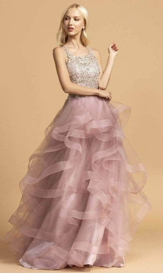 Trevi Collection - L2160 Lace Bodice Tiered Tulle Dress