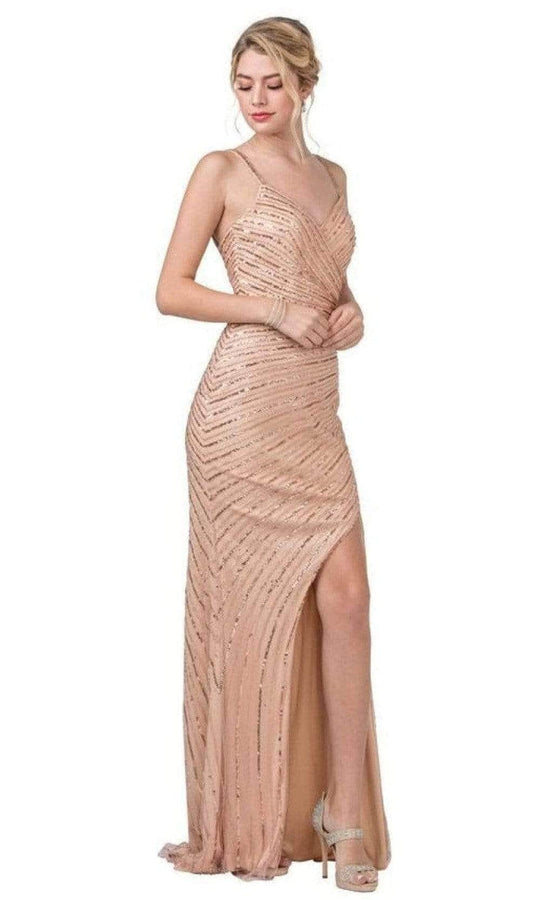 Trevi Collection - L2393 V-Neck Sheath Evening Dress