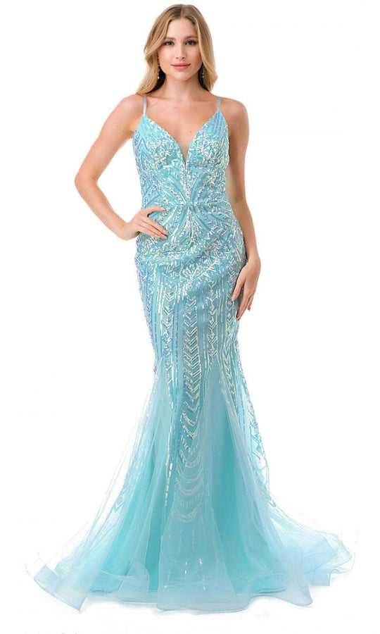 Trevi Collection L2816J - Sequined Mermaid Evening Gown