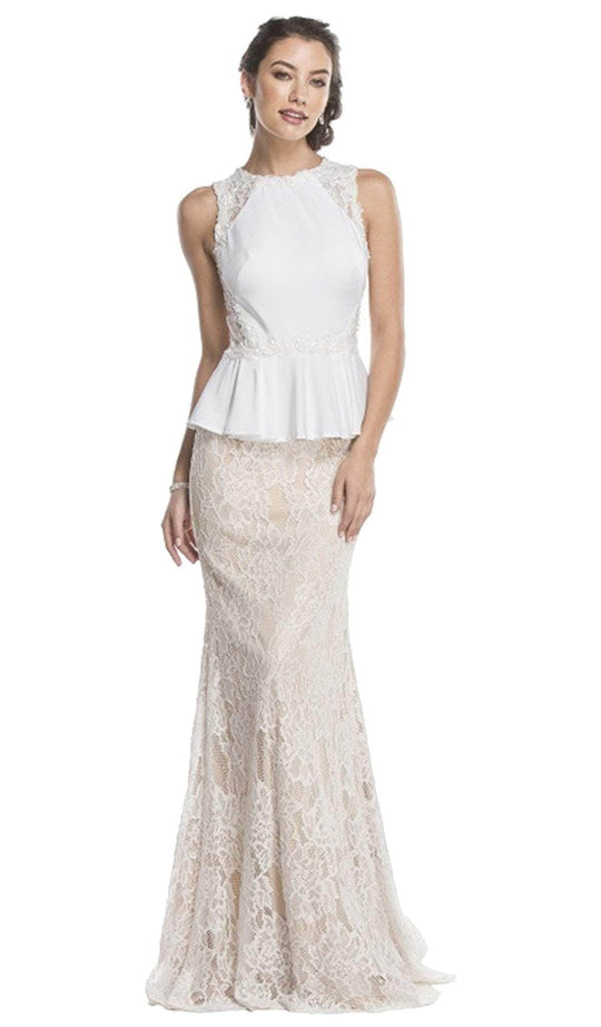 Trevi Collection - Lace Jewel Neck Sheath Evening Dress Evening Dresses XXS / Off White