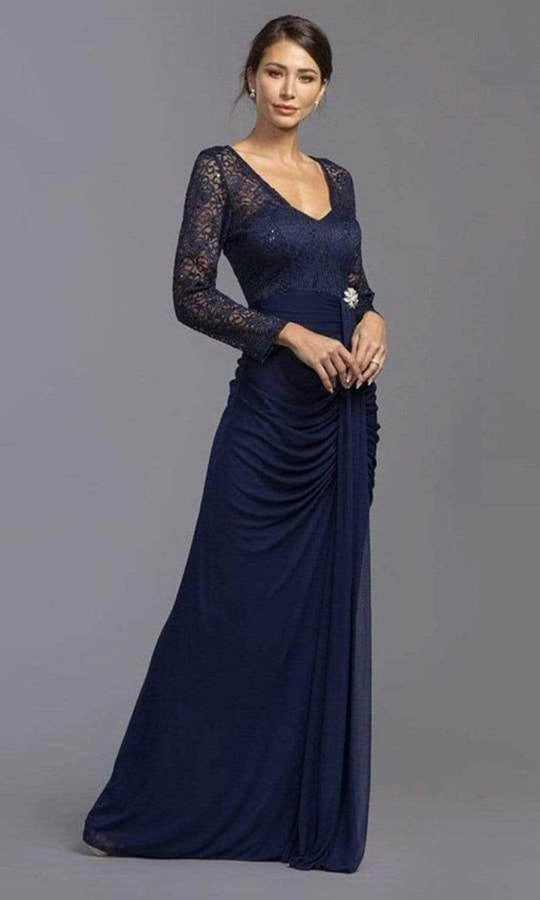 Trevi Collection - Lace Long Sleeves Sheath Dress D189 - 1 pc Dusty Rose In Size M Available Winter Formals and Balls M / Dusty Rose