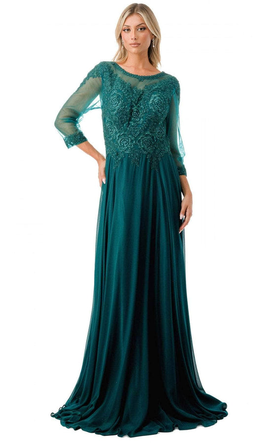 Trevi Collection M2723J - Beaded Lace Illusion Evening Gown