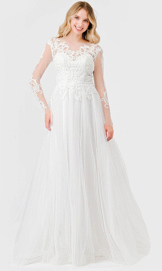 Trevi Collection MS0032 - Sheer Long Sleeve Embroidered Wedding Gown