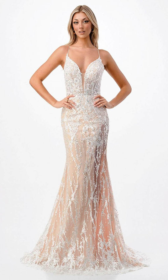 Trevi Collection P2211 - Plunging Embroidered Sleeveless Prom Dress