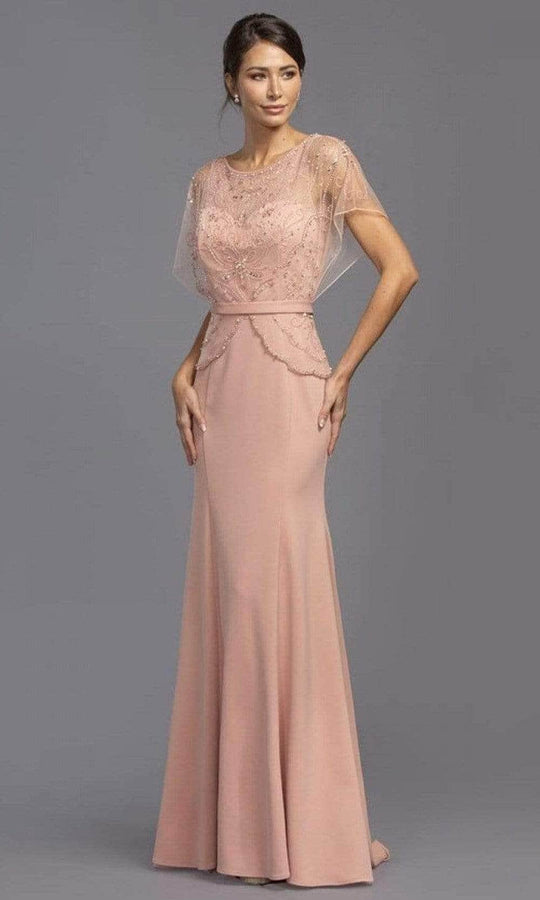 Trevi Collection - Pearl Embellished Overlay Dress M2136 Mother of the Bride Dresses S / Dusty Rose