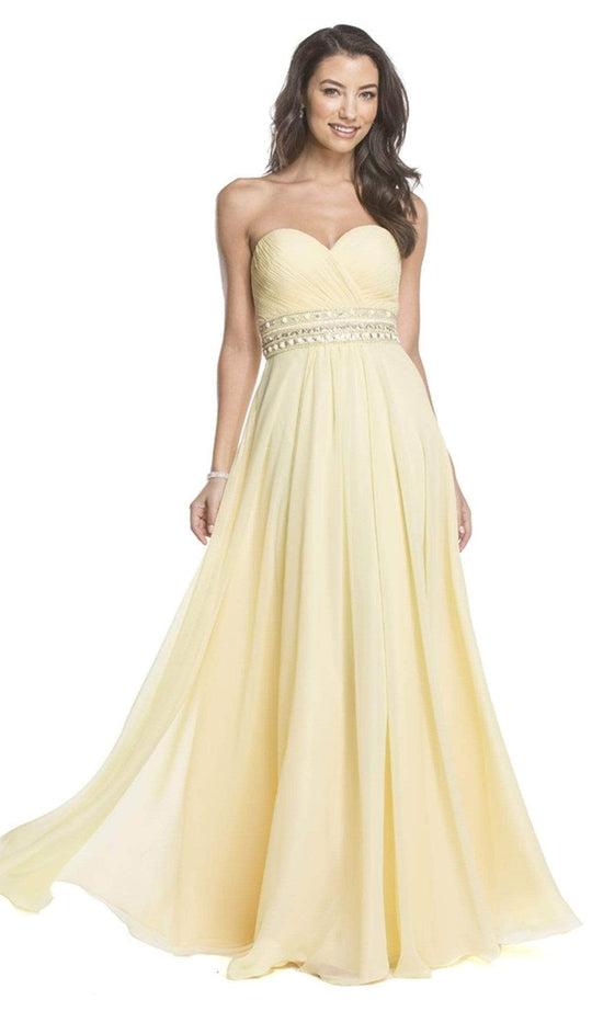 Trevi Collection - Pleated Strapless Sweetheart Prom A-line Gown Prom Dresses XXS / Banana