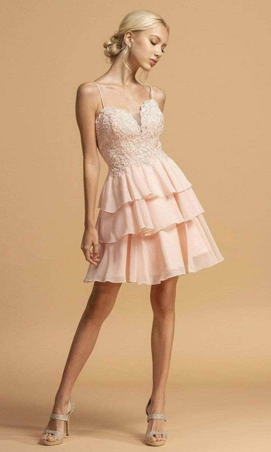 Trevi Collection S2131 - Sweetheart Tiered Cocktail Dress Homecoming Dresses XXS / Blush