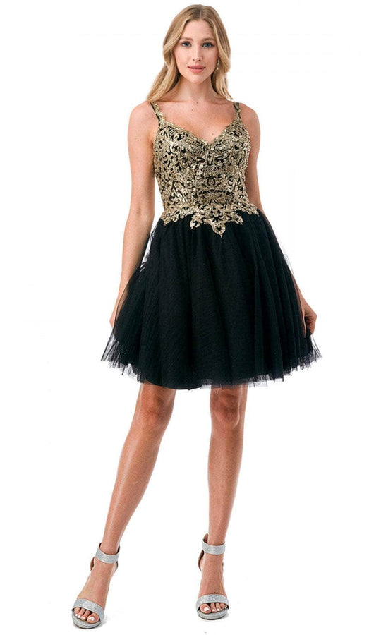 Trevi Collection S2757J - Beaded Appliqued V-Neck Cocktail Dress