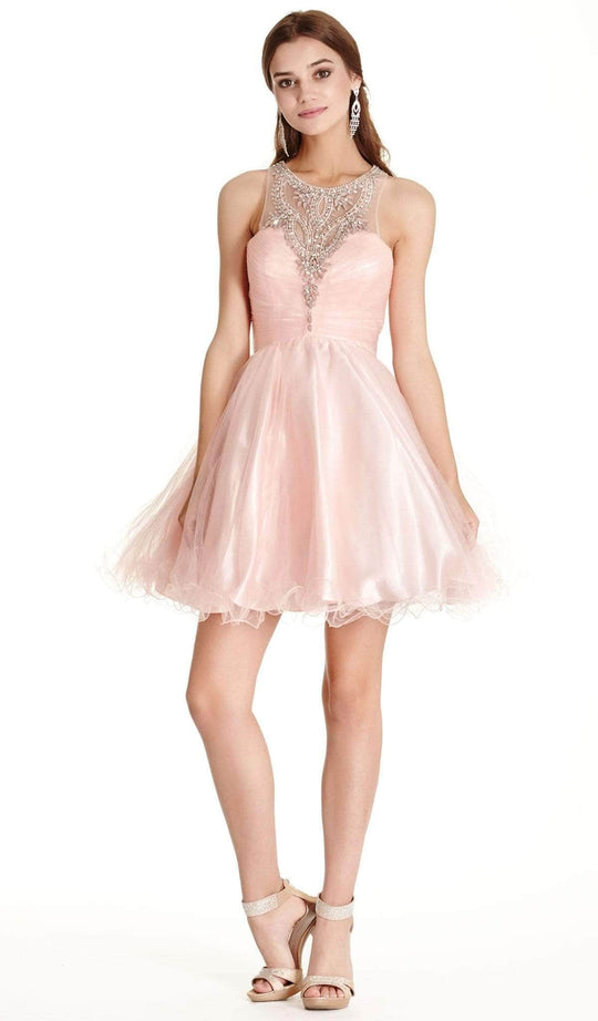 Trevi Collection - Short Illusion Halter Homecoming Dress S1872 - 1 pc Blush In Size XS Available Homecoming Dresses XS / Blush