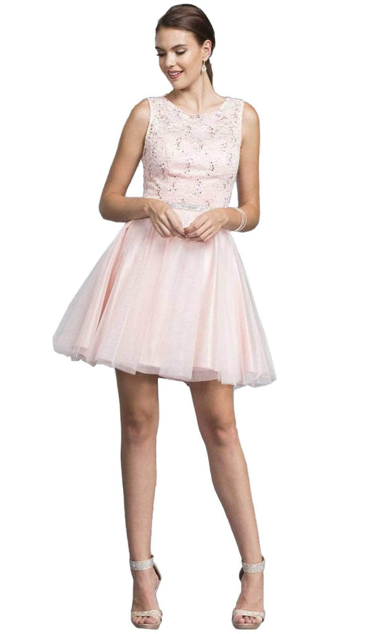 Trevi Collection - Sleeveless Lace and Tulle Cocktail Dress Homecoming Dresses XXS / Blush