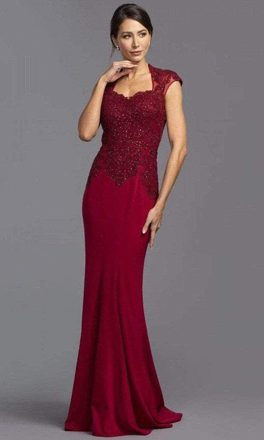 Trevi Collection - Sweetheart Embroidered Evening Dress L2220 Evening Dresses XXS / Burgundy