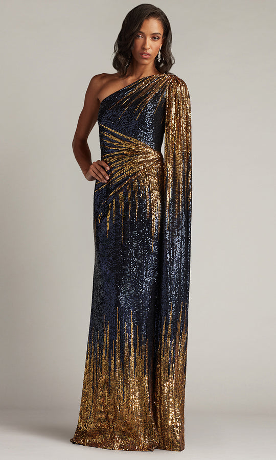 Tadashi Shoji CIR25437L - Marseille Sequin Cape-Sleeve Asymmetric Gown