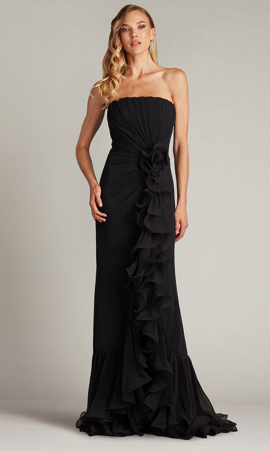 Tadashi Shoji BOS24386L - Straight Neck Leith Cascading Ruffle Gown