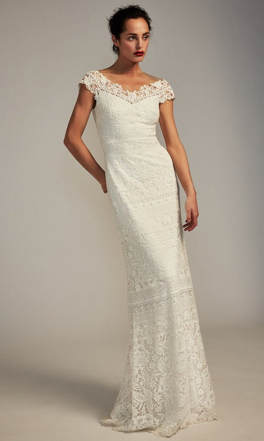 Tadashi Shoji BBH17607LBR - Illusion Neckline Allover Lace Joelle Gown