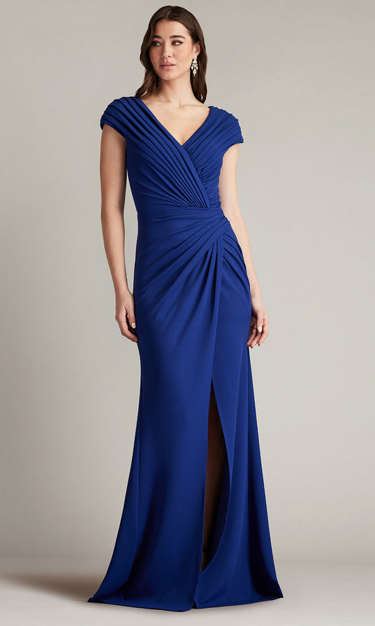 Tadashi Shoji BOS24636L - Cargill Pleated Draped V-Neck Evening Gown