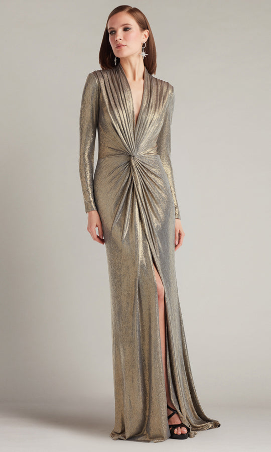 Tadashi Shoji BSJ24035L - Ferrum Metallic Twist Drape Long Sleeve Gown