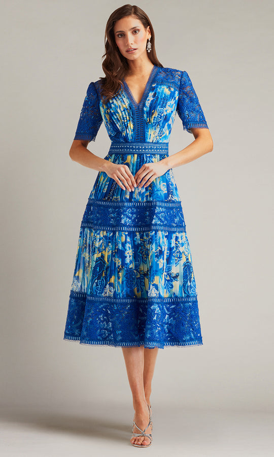 Tadashi Shoji CHQ25188MD - Short Sleeve Elu Floral Print Midi Dress