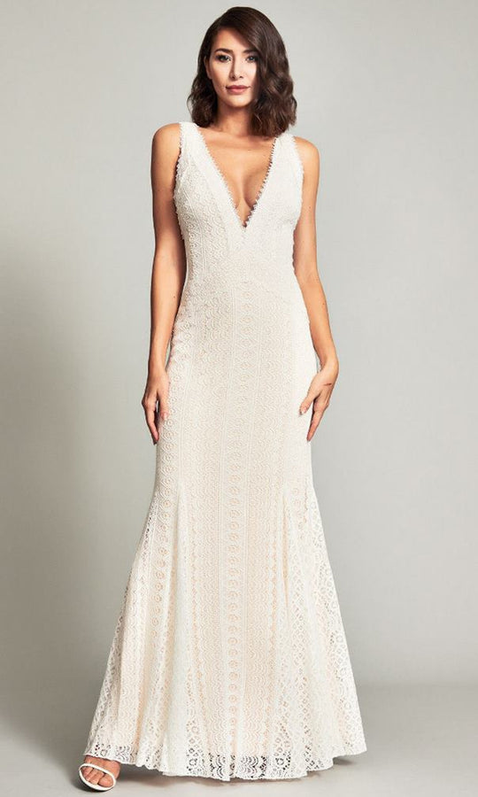 Tadashi Shoji AUG17384LBR - Crochet Lace Plunging V-Neck Cadence Gown