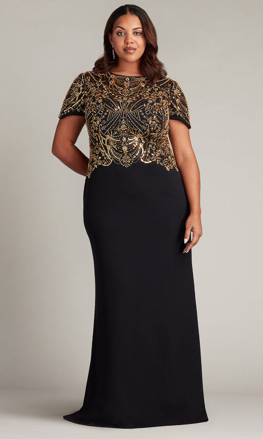 Tadashi Shoji CCY23406LQ - Edry Embellished Crepe Sheath Gown - Plus Size