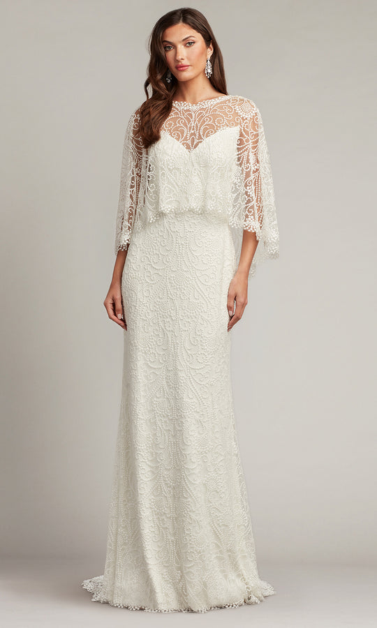 Tadashi Shoji BTW22023LBR - Eagen Draped Overlay Embroidered Bridal Gown