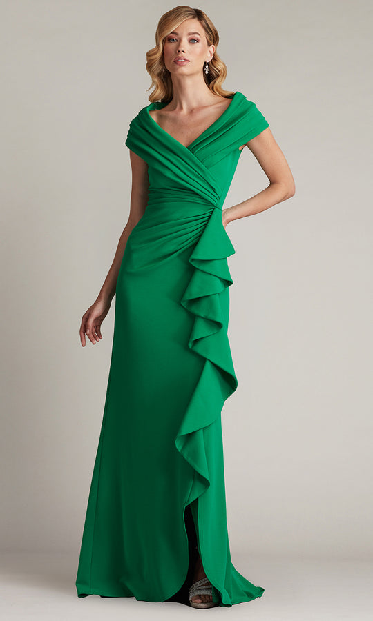 Tadashi Shoji BOS24740L - Talise Waterfall Flounce V-Neckline Gown