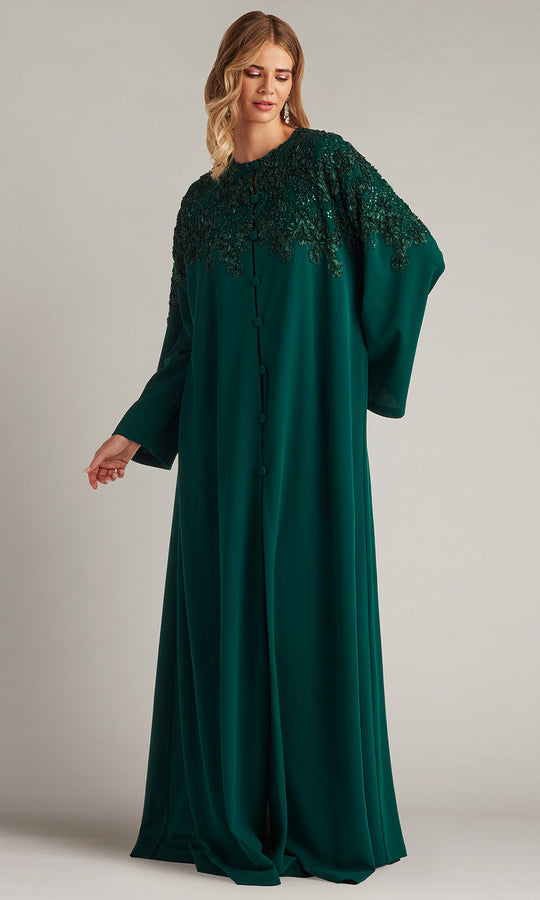 Tadashi Shoji BUK18267L - Front Button Embroidered Caftan Gown