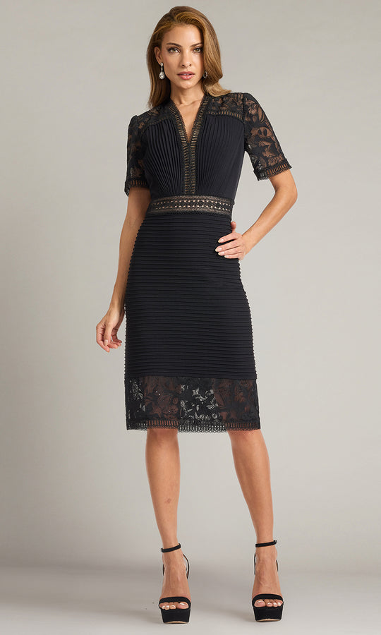 Tadashi Shoji BOS25212M - Brone Illusion Lace V-Neck Cocktail Dress