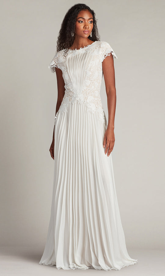 Tadashi Shoji CHY25427L - Cassiel Pleated Chiffon Cap Sleeve Gown