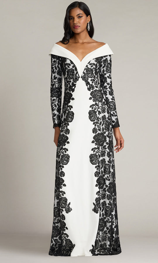 Tadashi Shoji CJH26120L - Melara Off-Shoulder Embroidered Crepe Long Gown