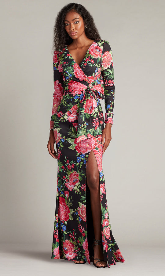 Tadashi Shoji CII24469L - Talvo Floral Print Wrap Long Sleeve Gown