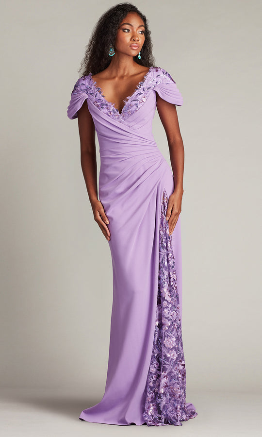 Tadashi Shoji CHS25373L - Sunas Draped Crepe and Sequined Evening Gown