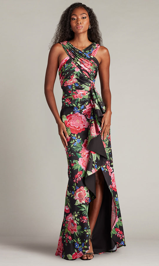 Tadashi Shoji CII24377L - Elarra Floral Waterfall Flounce Evening Gown