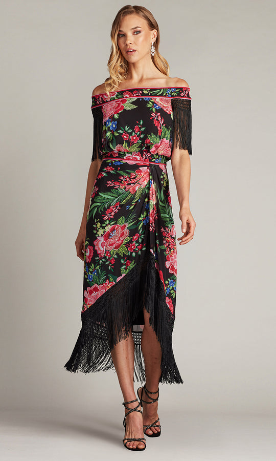Tadashi Shoji CHZ25454MD - Kaiser Floral Fringe Midi Sheath Dress
