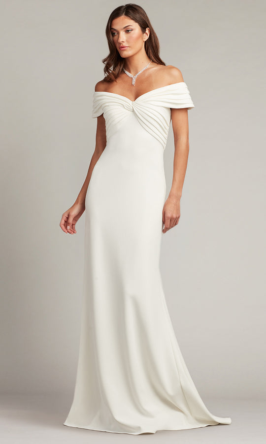 Tadashi Shoji BOS24003LBR - Winslow Pleated V-Back Off Shoulder Gown