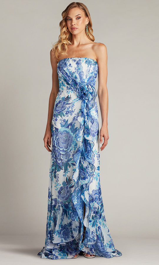 Tadashi Shoji CHW24386L - Morwenna Floral Print Ruffle Gown with Slit