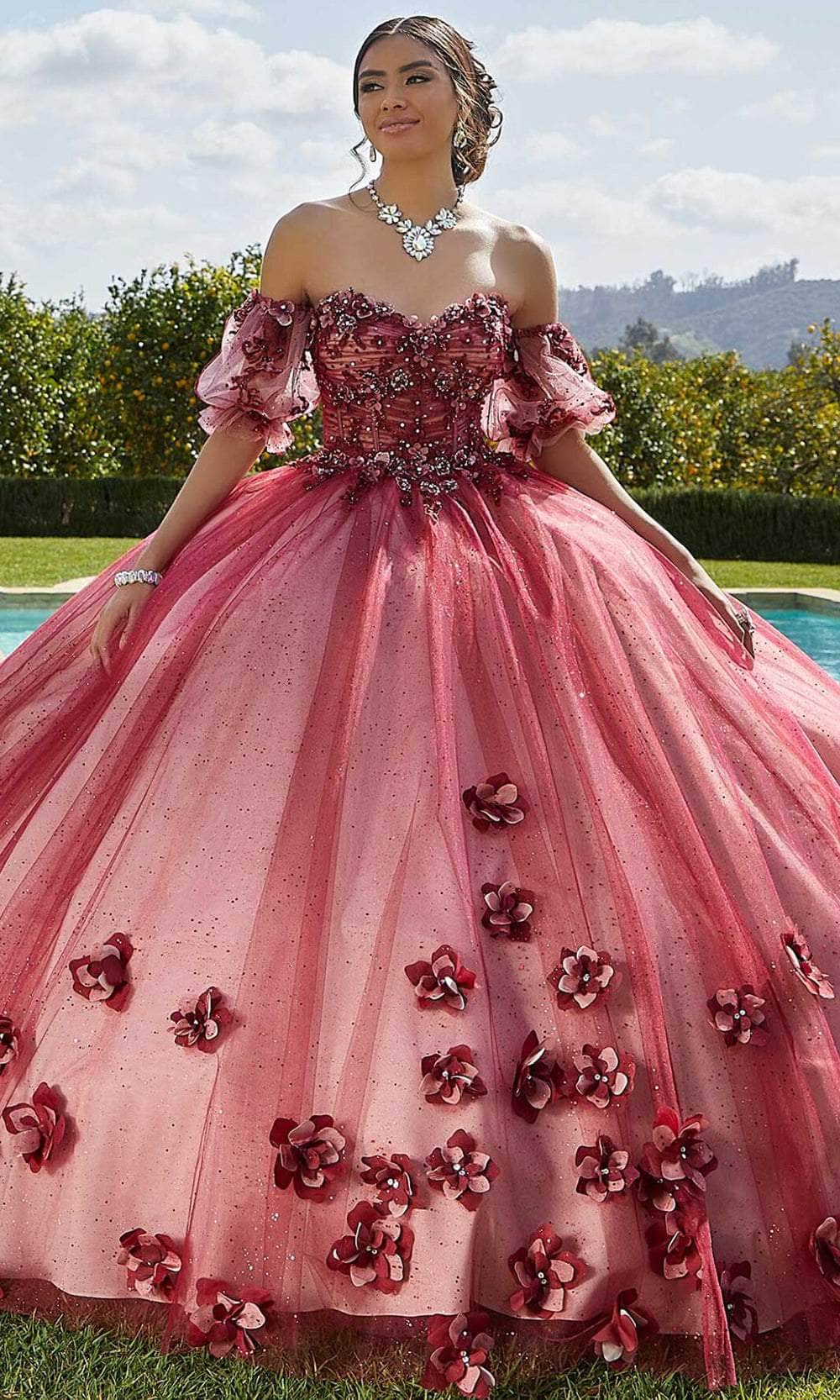 Vizcaya by Mori Lee 89421 - Long Glitter Tulle Ballgown Dress - Strapless, 3D Floral Applique, Beaded, Embroidery, Illusion Corset Bodice, Open Lace-Up Back, Chapel Train, Detachable Puff Sleeve, Matching Stole Included – Vizcaya by Mori Lee 89421 - Long Glitter Tulle Ballgown Dress - Strapless, 3D Floral Applique, Beaded, Embroidery, Illusion Corset Bodice, Open Lace-Up Back, Chapel Train, Detachable Puff Sleeve, Matching Stole Included –