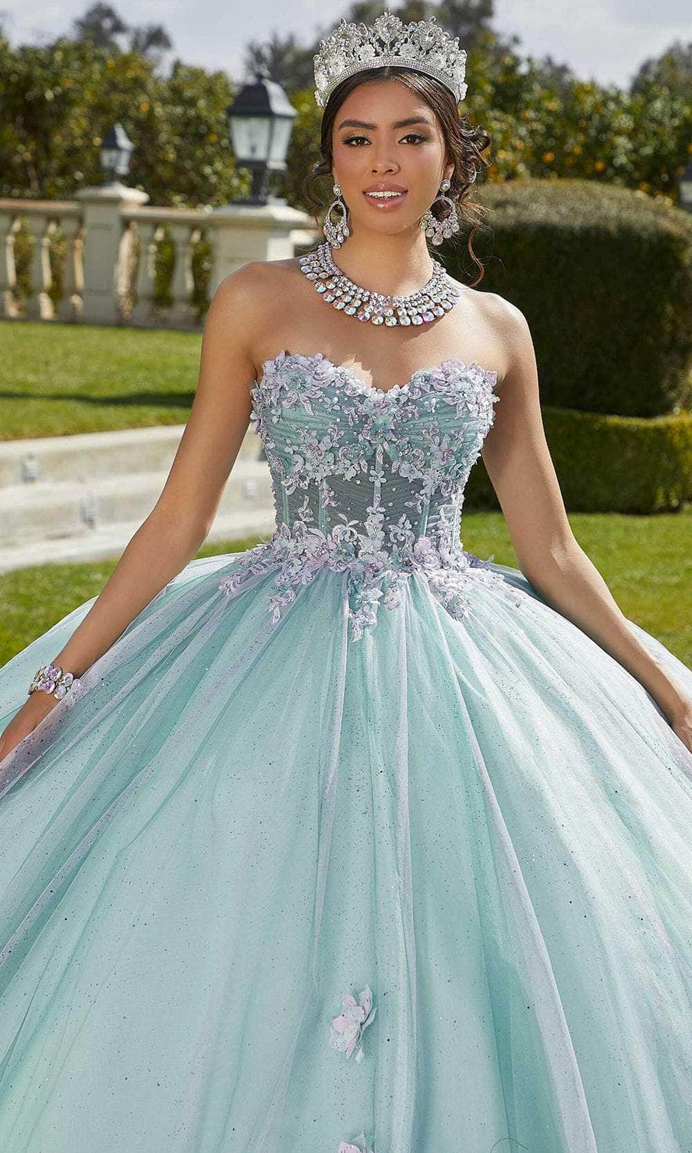 Vizcaya by Mori Lee 89421 - Long Glitter Tulle Ballgown Dress - Strapless, 3D Floral Applique, Beaded, Embroidery, Illusion Corset Bodice, Open Lace-Up Back, Chapel Train, Detachable Puff Sleeve, Matching Stole Included – Vizcaya by Mori Lee 89421 - Long Glitter Tulle Ballgown Dress - Strapless, 3D Floral Applique, Beaded, Embroidery, Illusion Corset Bodice, Open Lace-Up Back, Chapel Train, Detachable Puff Sleeve, Matching Stole Included –