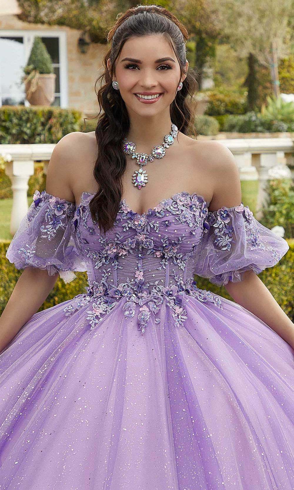 Vizcaya by Mori Lee 89421 - Long Glitter Tulle Ballgown Dress - Strapless, 3D Floral Applique, Beaded, Embroidery, Illusion Corset Bodice, Open Lace-Up Back, Chapel Train, Detachable Puff Sleeve, Matching Stole Included – Vizcaya by Mori Lee 89421 - Long Glitter Tulle Ballgown Dress - Strapless, 3D Floral Applique, Beaded, Embroidery, Illusion Corset Bodice, Open Lace-Up Back, Chapel Train, Detachable Puff Sleeve, Matching Stole Included –