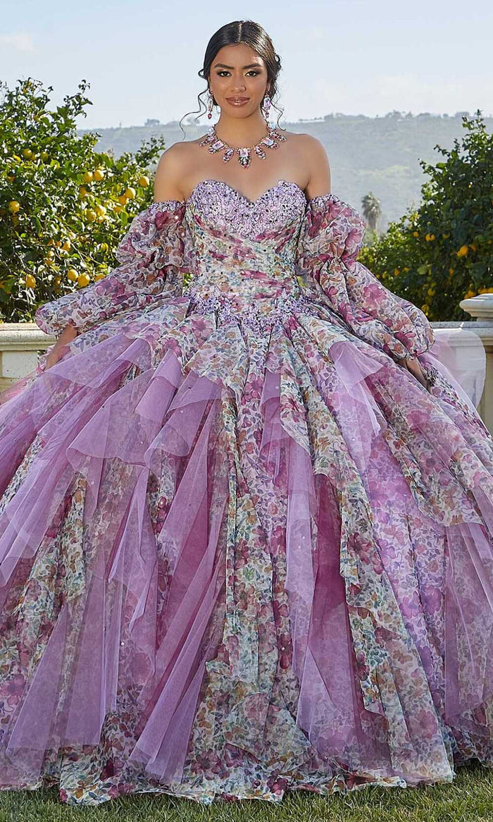 Vizcaya by Mori Lee 89423 - Floral Printed Sweetheart Ballgown Ball Gowns 00 / Orchid Garden