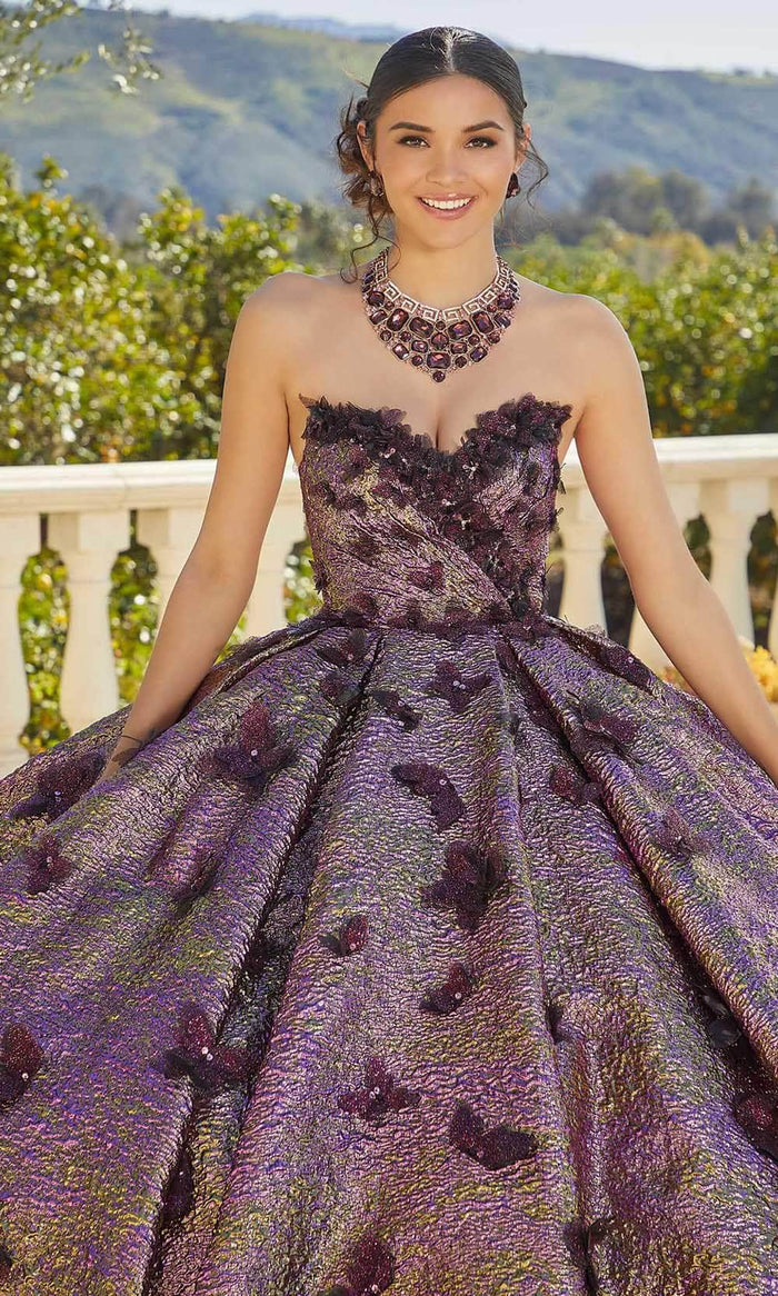 Vizcaya by Mori Lee 89429 - Butterfly Embellished Sweetheart Ballgown Ball Gowns 00 / Purple/Gold