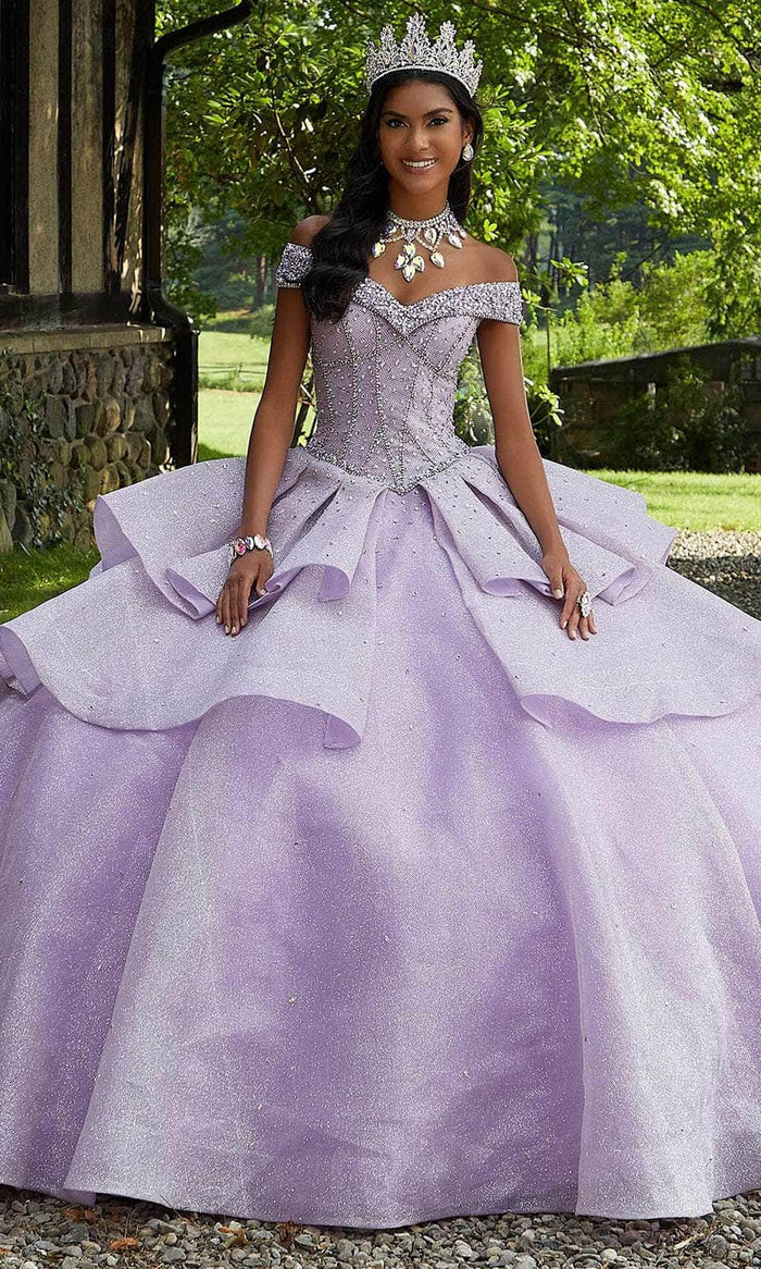 Vizcaya by Mori Lee 89447 - Crystal Beading Off-Shoulder Ballgown Ball Gowns 00 / Orchid