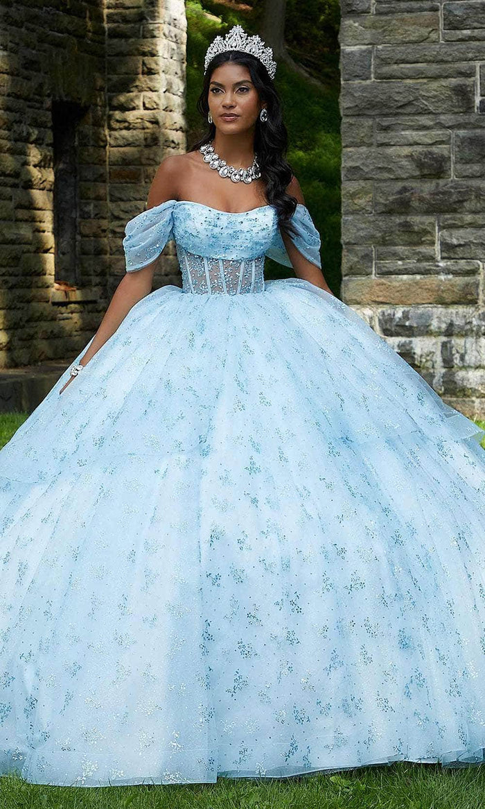 Vizcaya by Mori Lee 89450 - Sheer Bodice Embellished Ballgown Ball Gowns 00 / Light Blue
