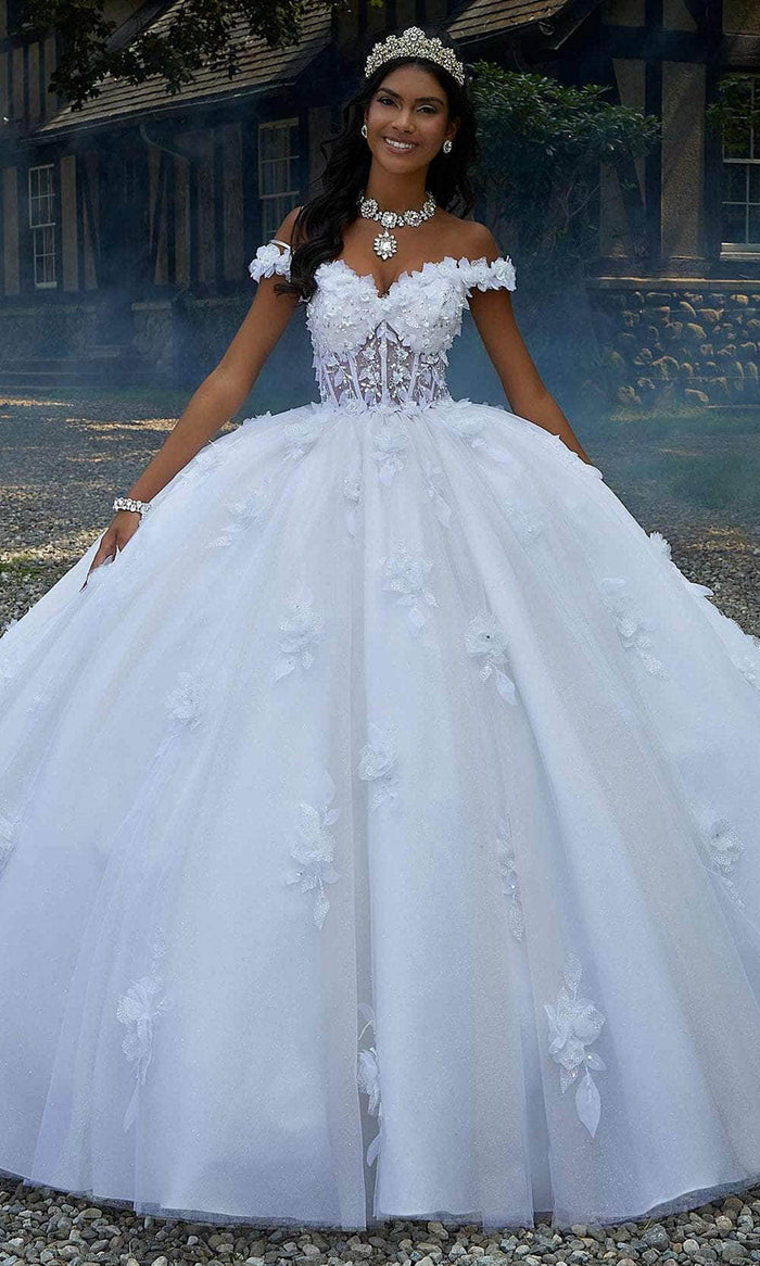 Vizcaya by Mori Lee 89456 - Off-Shoulder Crystal Beaded Ballgown Ball Gowns 00 / Crema