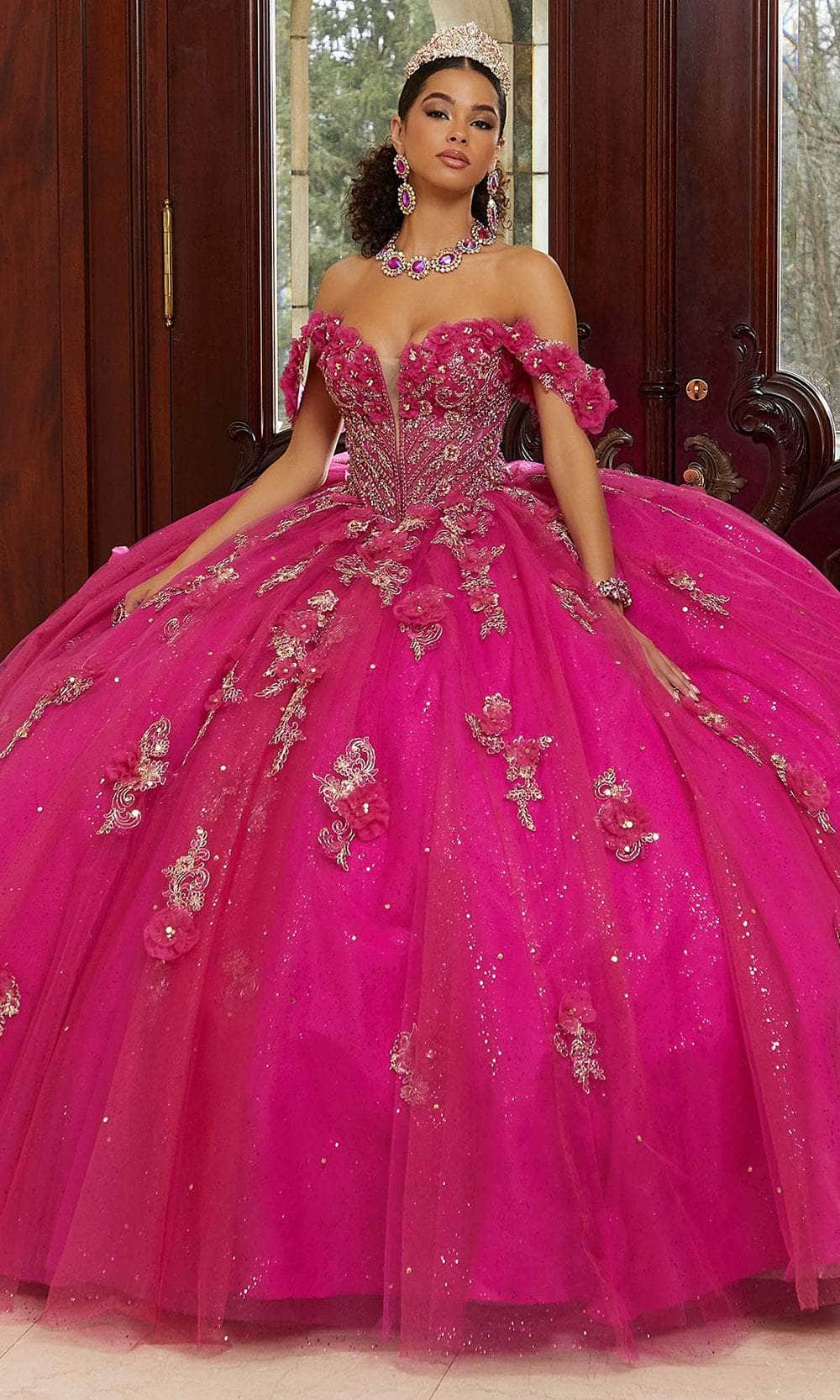 Vizcaya by Mori Lee 89473 - Long Sparkle Tulle/Metallic Lace Ballgown Dress - Plunging Bodice with Sheer Inset, Three-Dimensional Flowers, Metallic Vizcaya by Mori Lee 89473 - Long Sparkle Tulle/Metallic Lace Ballgown Dress - Plunging Bodice with Sheer Inset, Three-Dimensional Flowers, Metallic