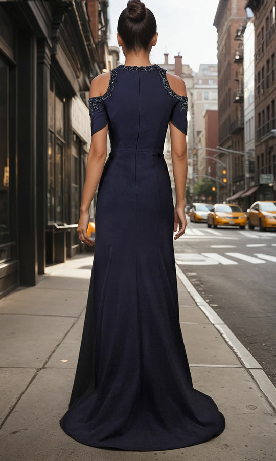 Janique W3063 - Cold Shoulder Beaded Embellished Gown