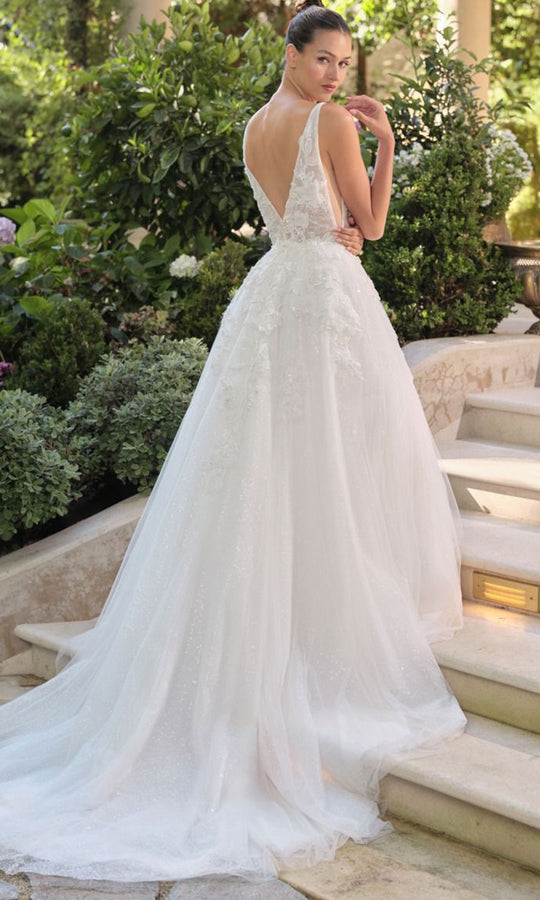 Andrea and Leo WL064 - Plunging V-Neck Floral Applique Ballgown