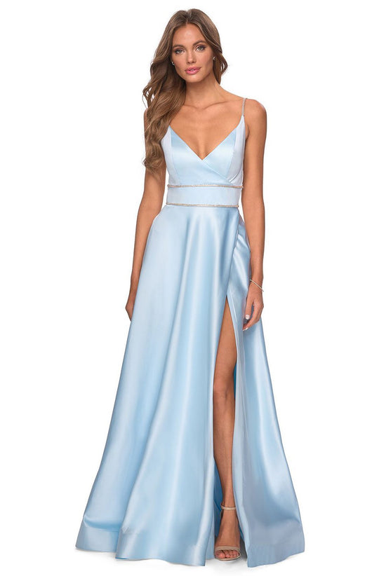 La Femme - 28385 Strappy Backless Beaded Waist High Slit Prom Dress